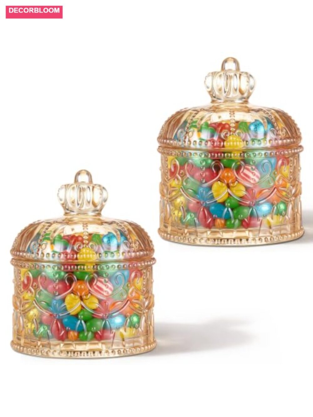 2 Pack Amber Crystal Glass Candy Jar with Lid 8.5 oz Butter Dish